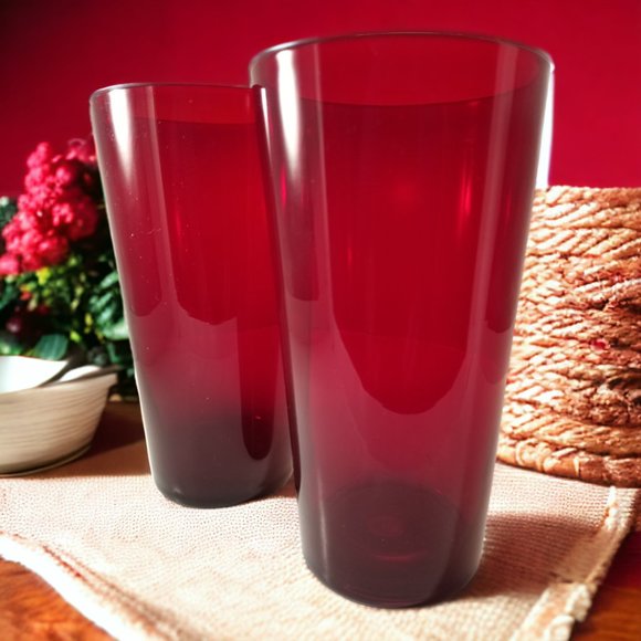 Ruby Red Highball Cocktails Glasses Set of-4 MCM Beverage Tumblers - Picture 2 of 9